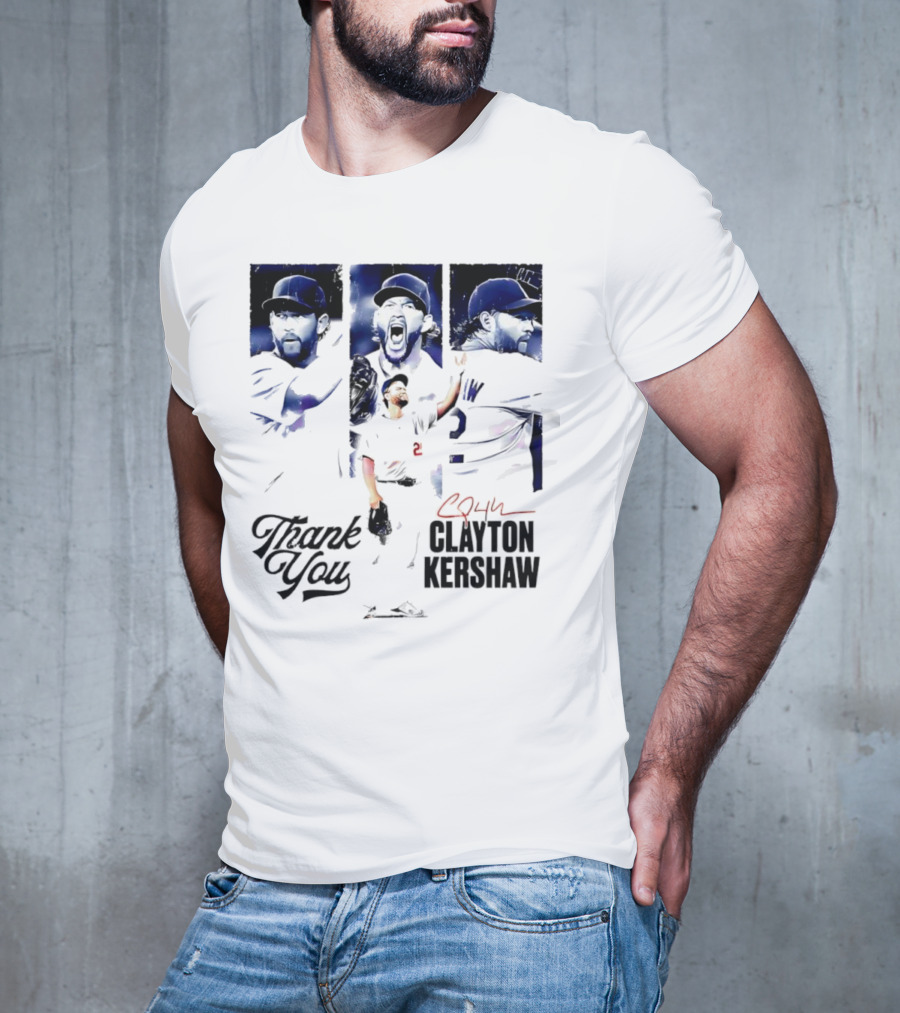Clayton Kershaw Los Angeles Dodgers Thank You Signature Cursive T-Shirt