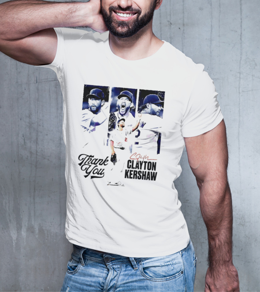 Clayton Kershaw Los Angeles Dodgers Thank You Signature Cursive T-Shirt