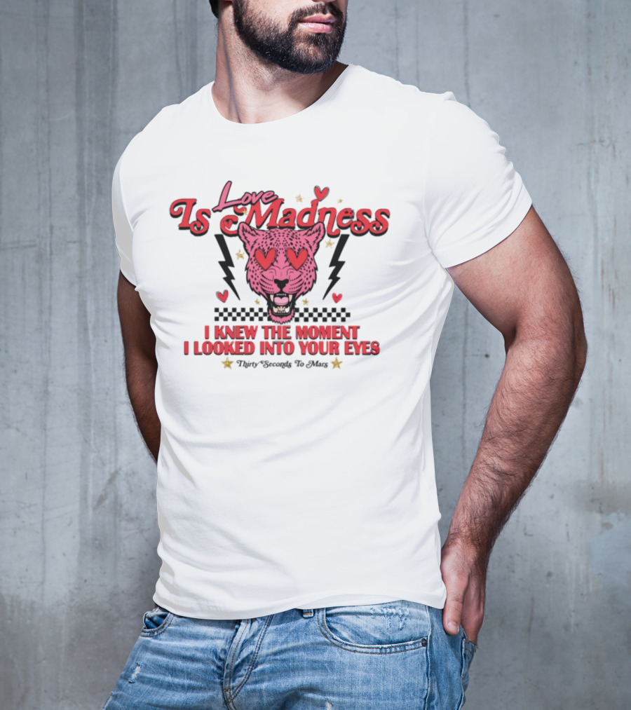Love Is Madness I Knew The Moment I Looked Into Your Eyes Leopard Hearts T-Shirt