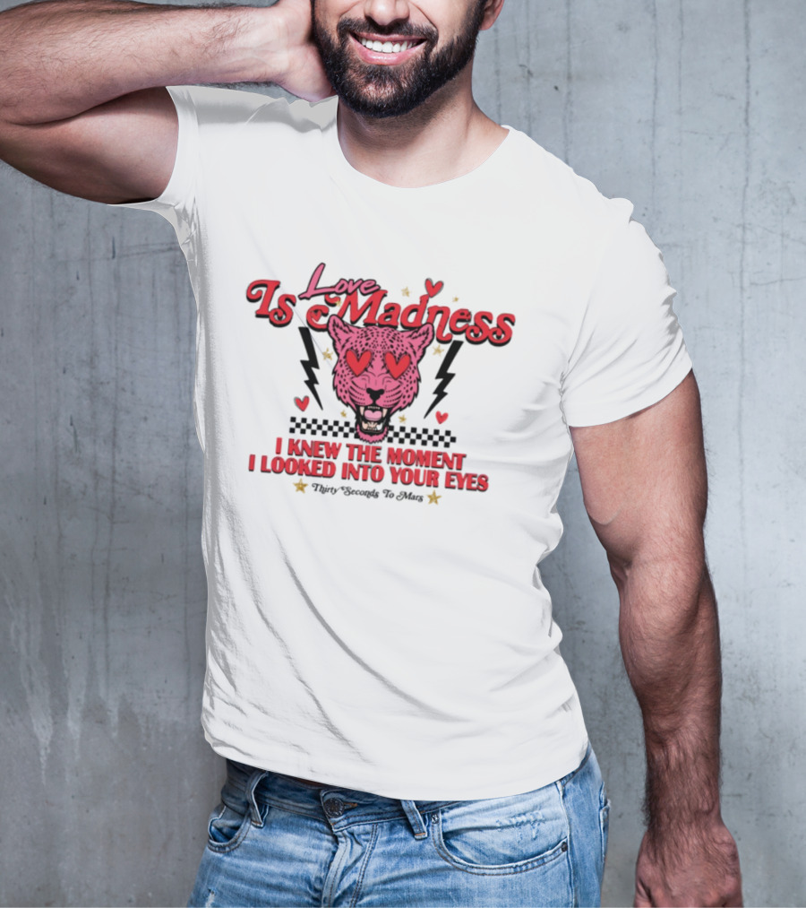 Love Is Madness I Knew The Moment I Looked Into Your Eyes Leopard Hearts T-Shirt