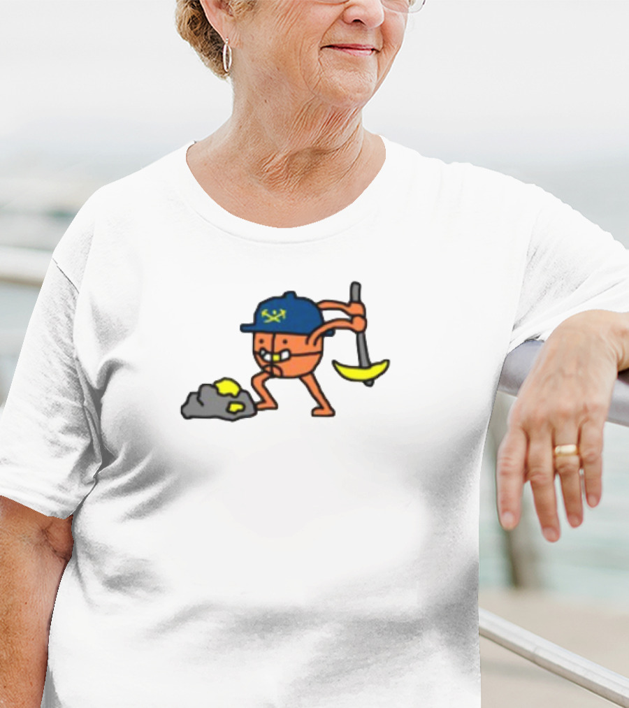 Miner Character With Pickaxe Discovering Gold Nuggets T-Shirt
