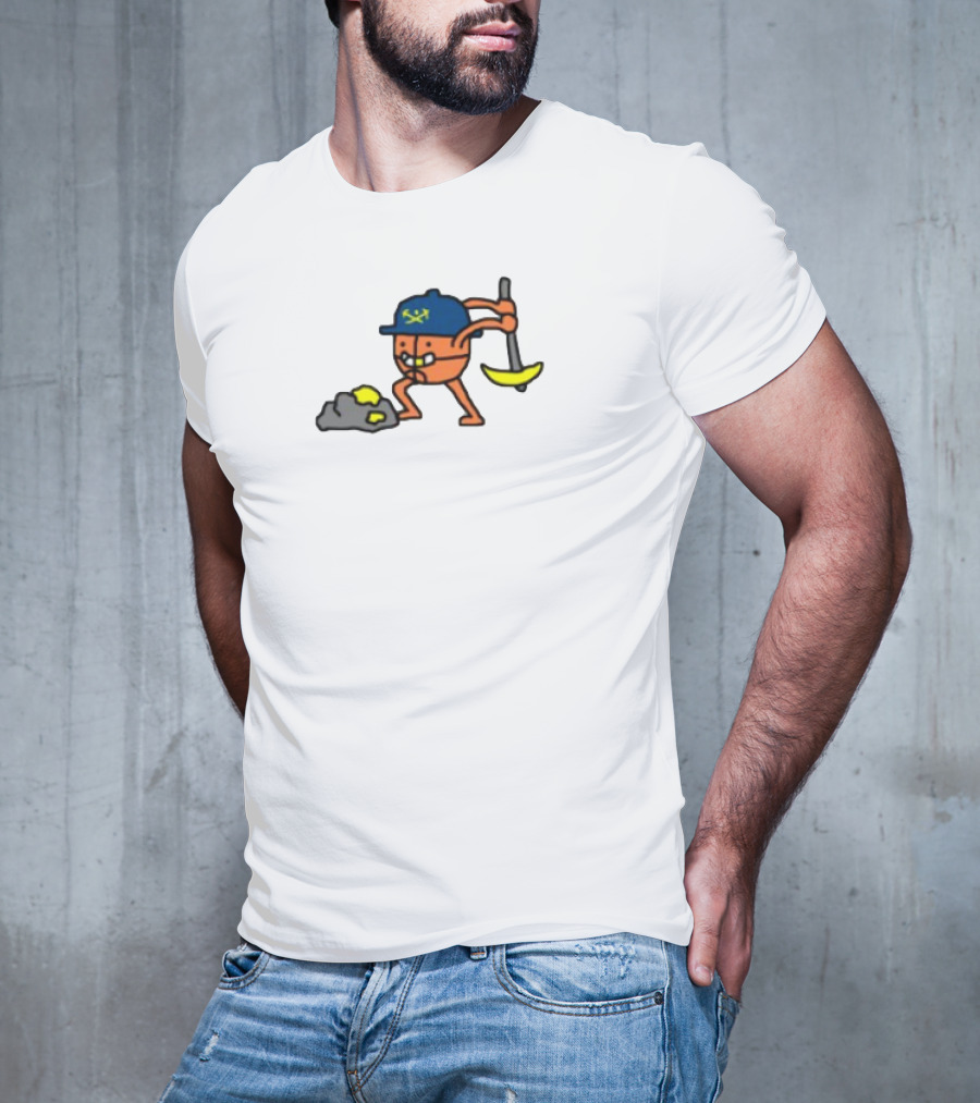 Miner Character With Pickaxe Discovering Gold Nuggets T-Shirt
