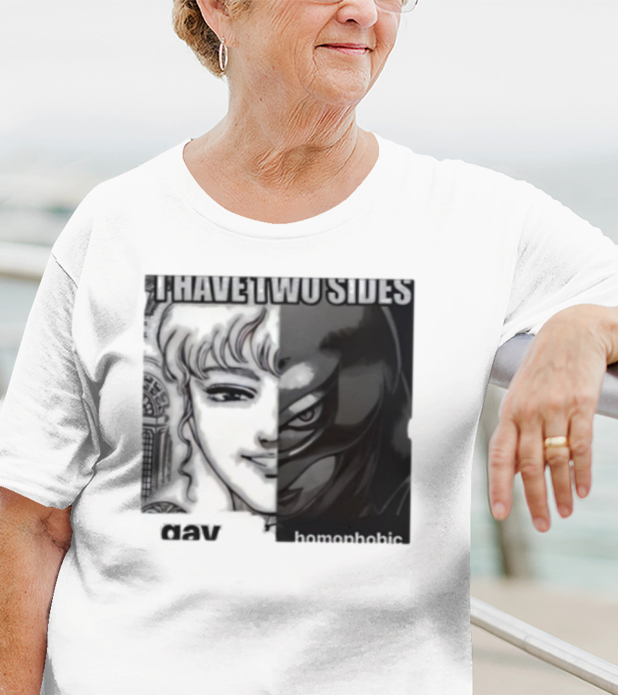 I Have Two Sides Gay Homophobic Manga Art Style Contrasting Faces T-Shirt
