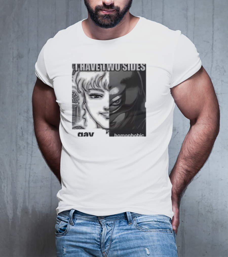 I Have Two Sides Gay Homophobic Manga Art Style Contrasting Faces T-Shirt