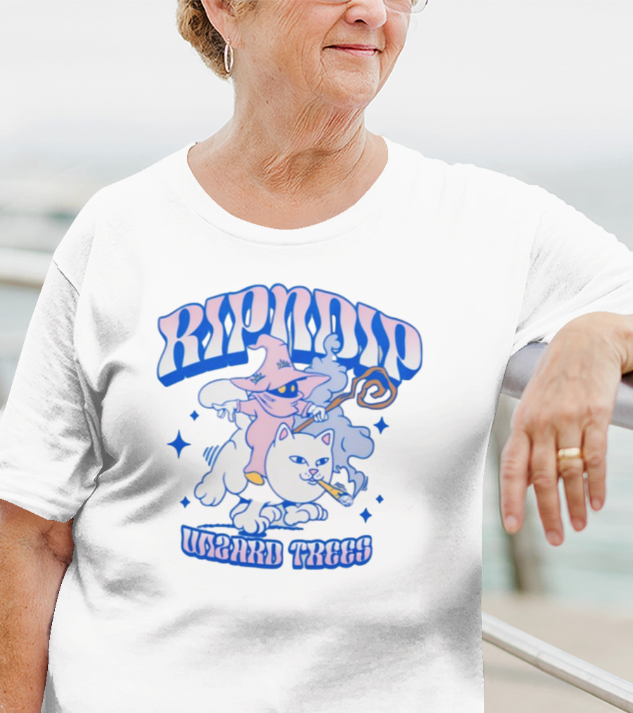 Ripndip Wizard Trees Smoking Cat Riding Clouds T-Shirt
