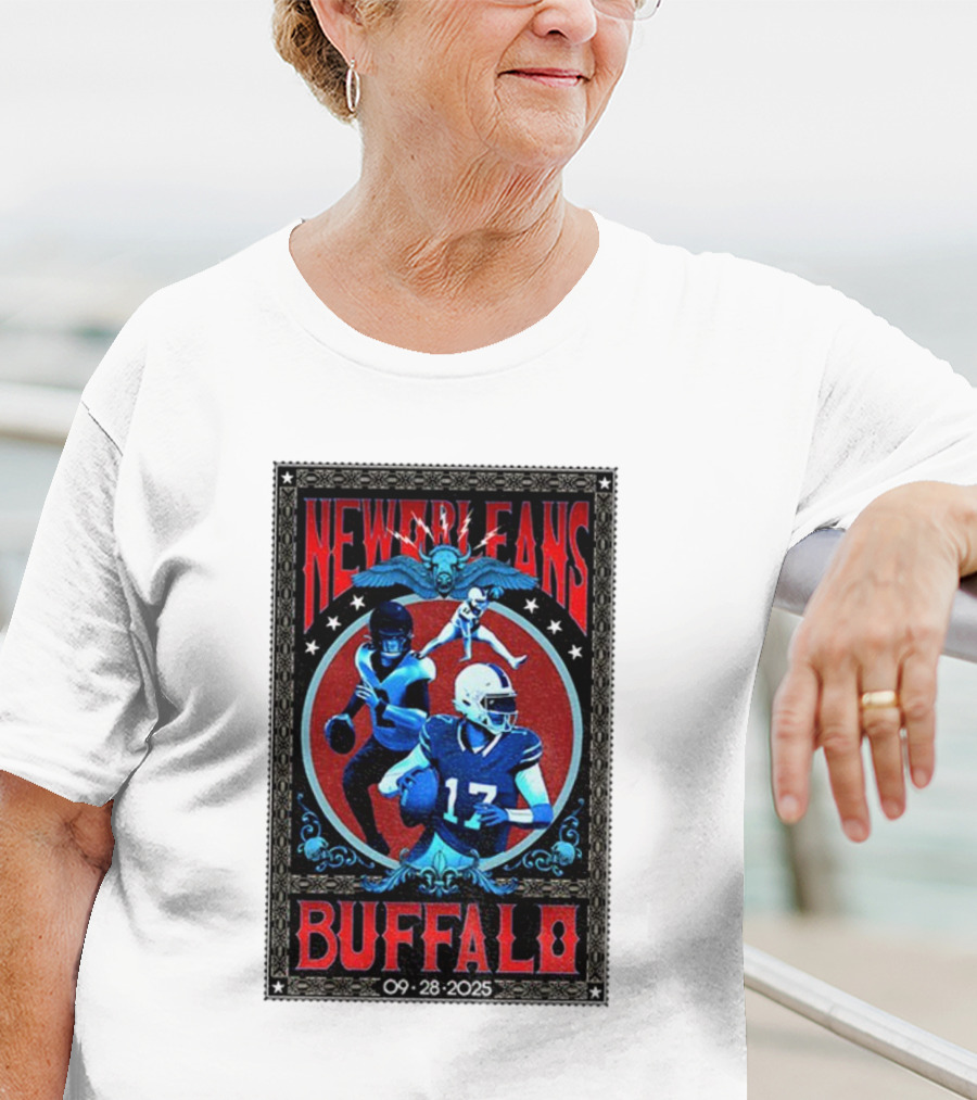 New Orleans Vs Buffalo September 28 2025 NFL Football Josh Allen Tyler Bass T-Shirt