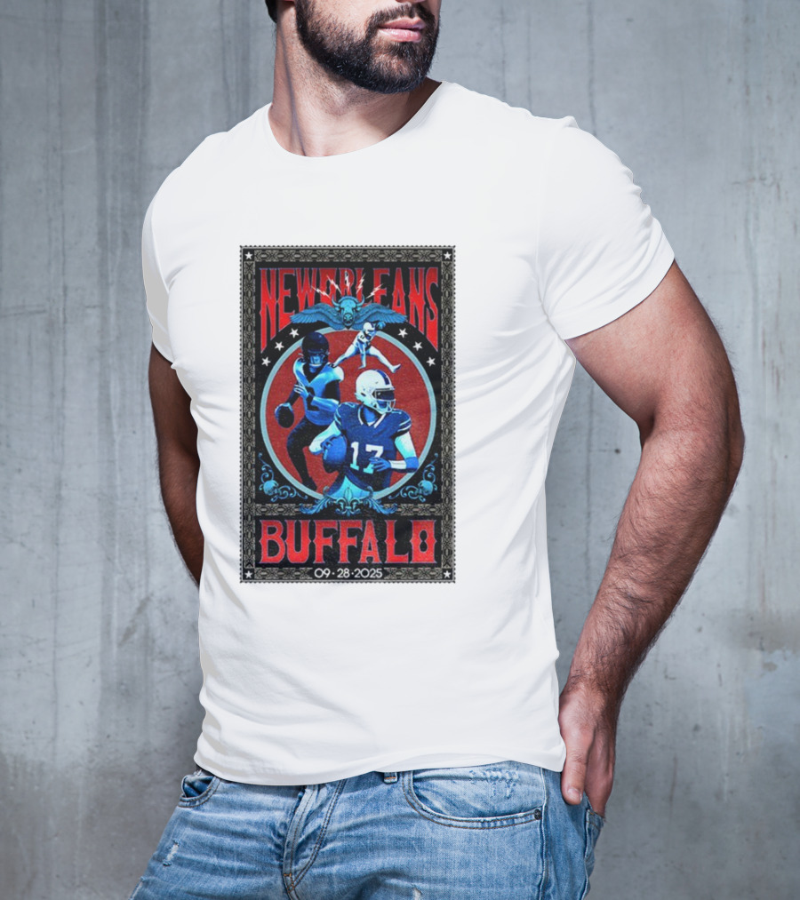 New Orleans Vs Buffalo September 28 2025 NFL Football Josh Allen Tyler Bass T-Shirt