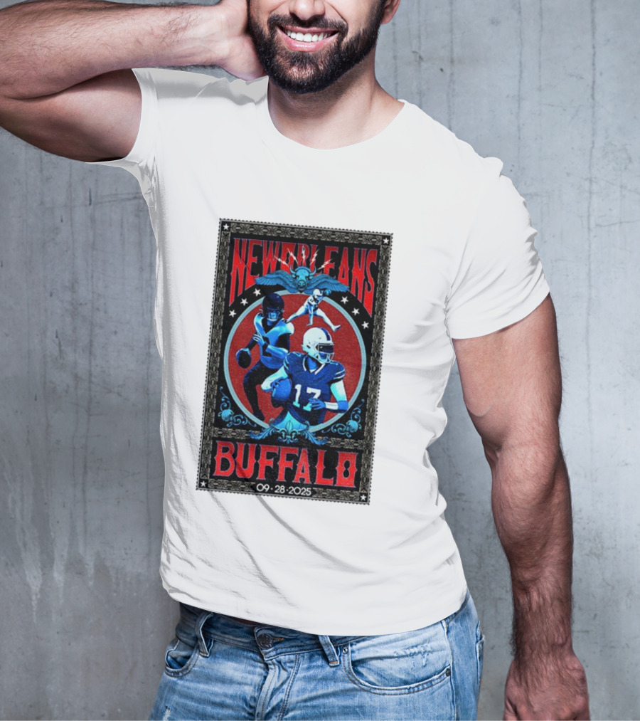 New Orleans Vs Buffalo September 28 2025 NFL Football Josh Allen Tyler Bass T-Shirt