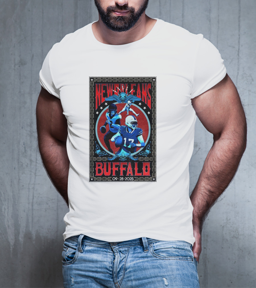 New Orleans Vs Buffalo September 28 2025 NFL Football Josh Allen Tyler Bass T-Shirt