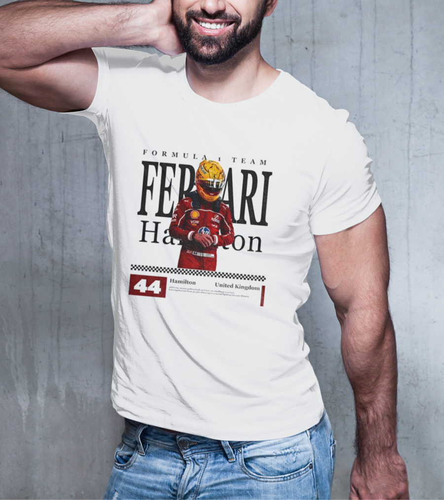 Ferrari Hamilton Red Racing Suit 44 UK Formula 1 Team T-Shirt
