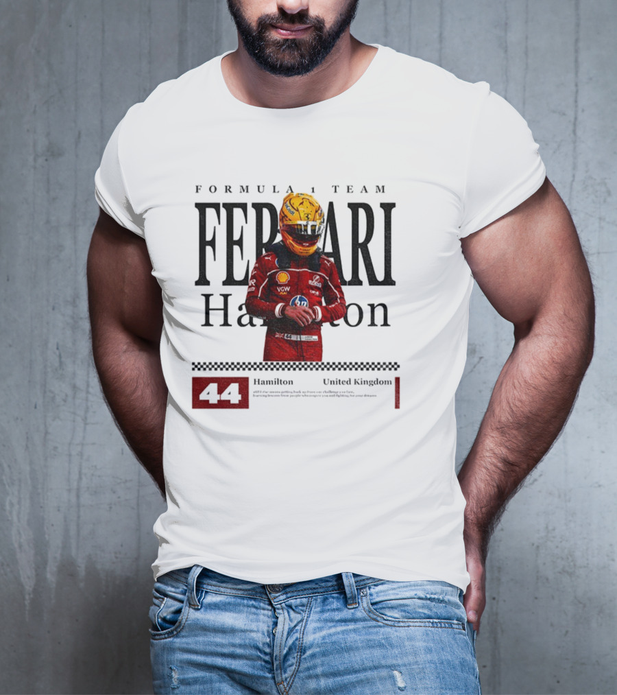 Ferrari Hamilton Red Racing Suit 44 UK Formula 1 Team T-Shirt