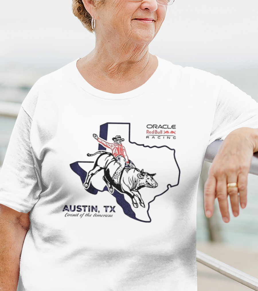 Oracle Red Bull Racing Austin TX Circuit Of The Americas Cowboy Bull Riding Texas Outline T-Shirt