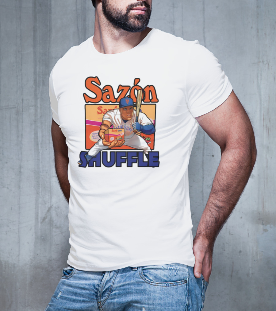 New York Sazón Goya Baseball Player Shuffle T-Shirt