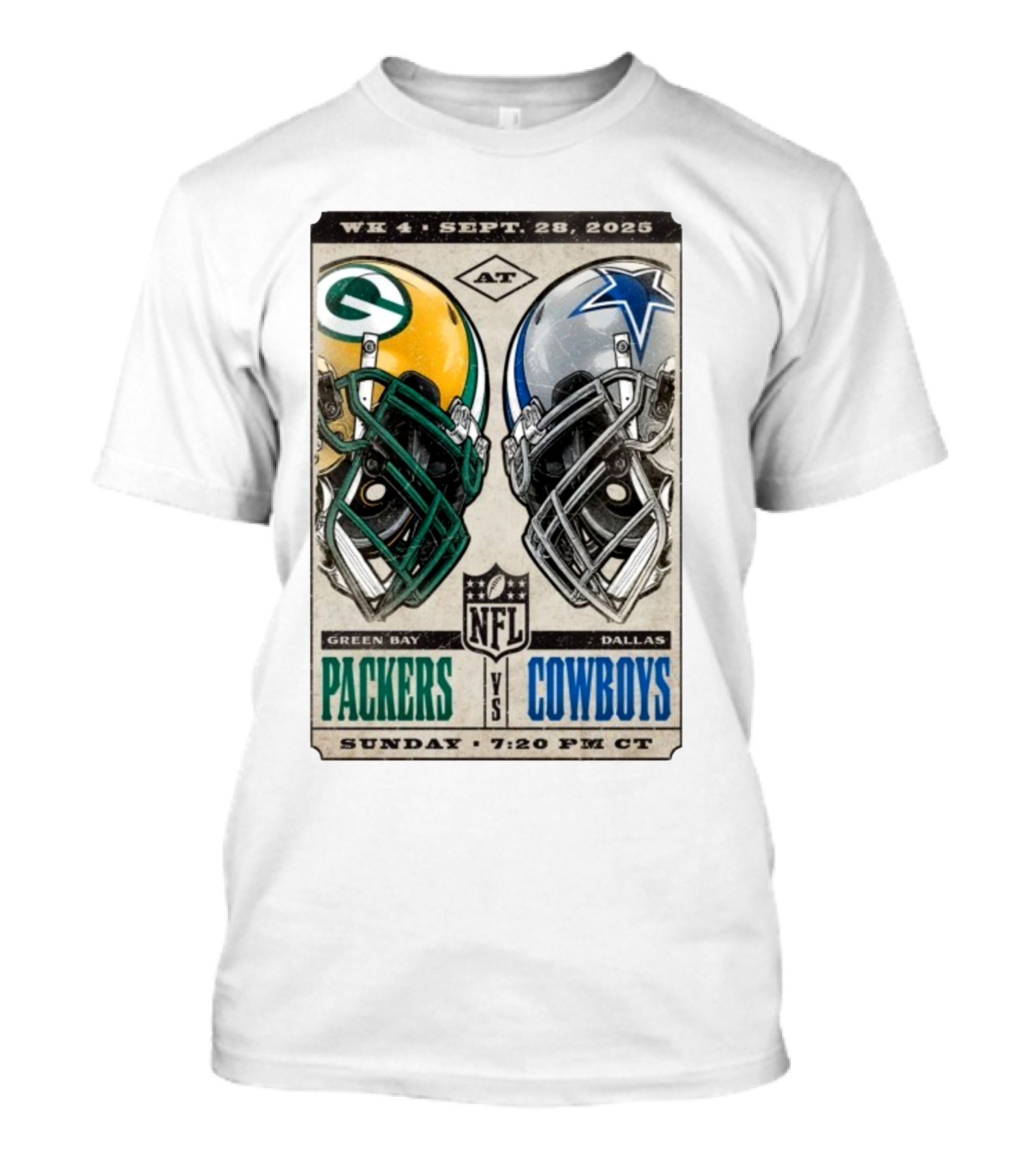 WK 4 Sept 28 2025 Green Bay Packers Vs Dallas Cowboys NFL Sunday 7:20 PM CT T-Shirt