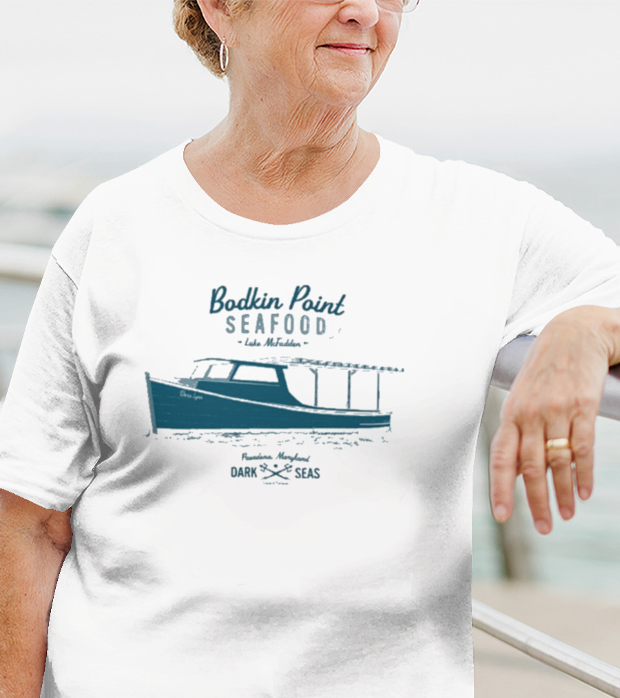 Dark Seas Bodkin Point Seafood Luke McFadden Annapolis Maryland Boat T-Shirt