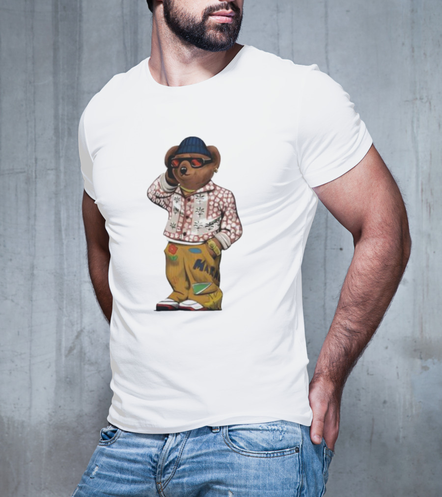 Folk Fitted Bear Floral Pattern Jacket Cool Style T-Shirt