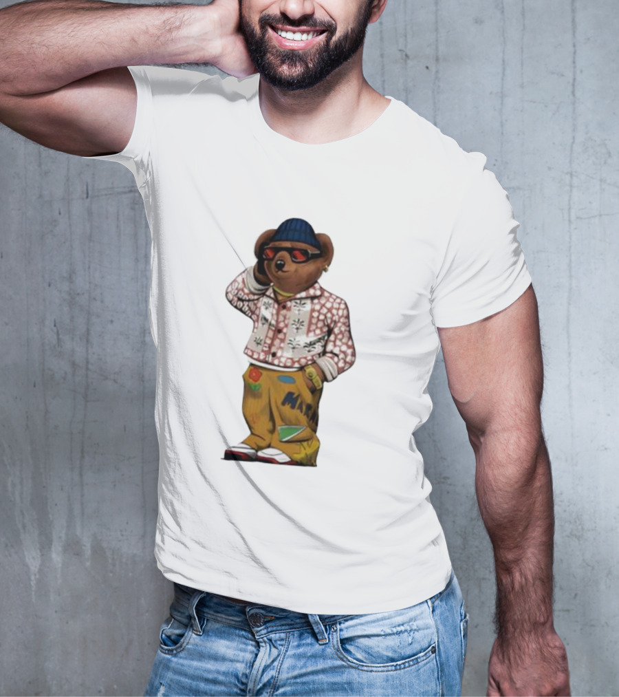 Folk Fitted Bear Floral Pattern Jacket Cool Style T-Shirt