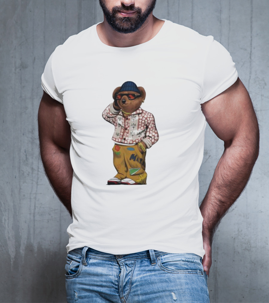 Folk Fitted Bear Floral Pattern Jacket Cool Style T-Shirt