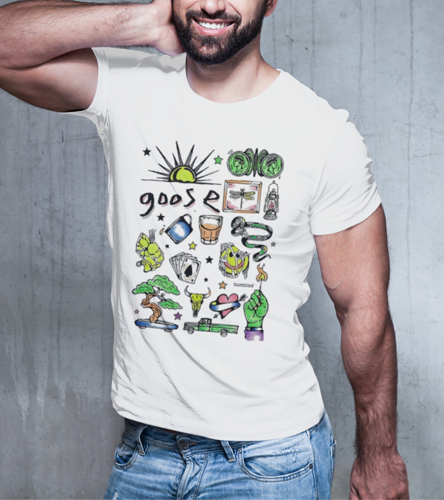 Goose Highlighter Hand Colored Sun Lock Tree Heart Candle Imagery T-Shirt