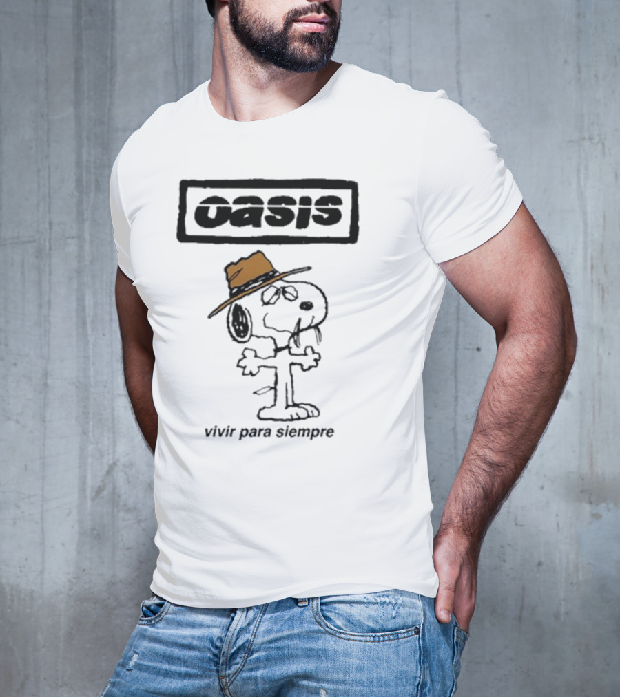 Snoopy Oasis Vivir Para Siempre Taza Café En El Desierto Icono Vintage T-Shirt
