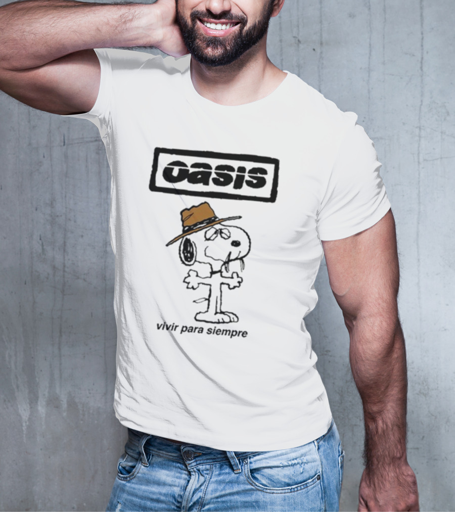 Snoopy Oasis Vivir Para Siempre Taza Café En El Desierto Icono Vintage T-Shirt