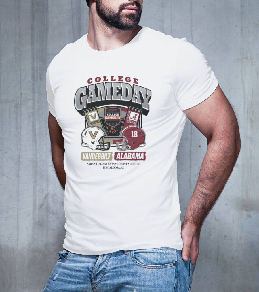 College GameDay Vanderbilt Commodores Vs Alabama Crimson Tide Saban Field Bryant Denny Stadium Tuscaloosa 2025 T-Shirt