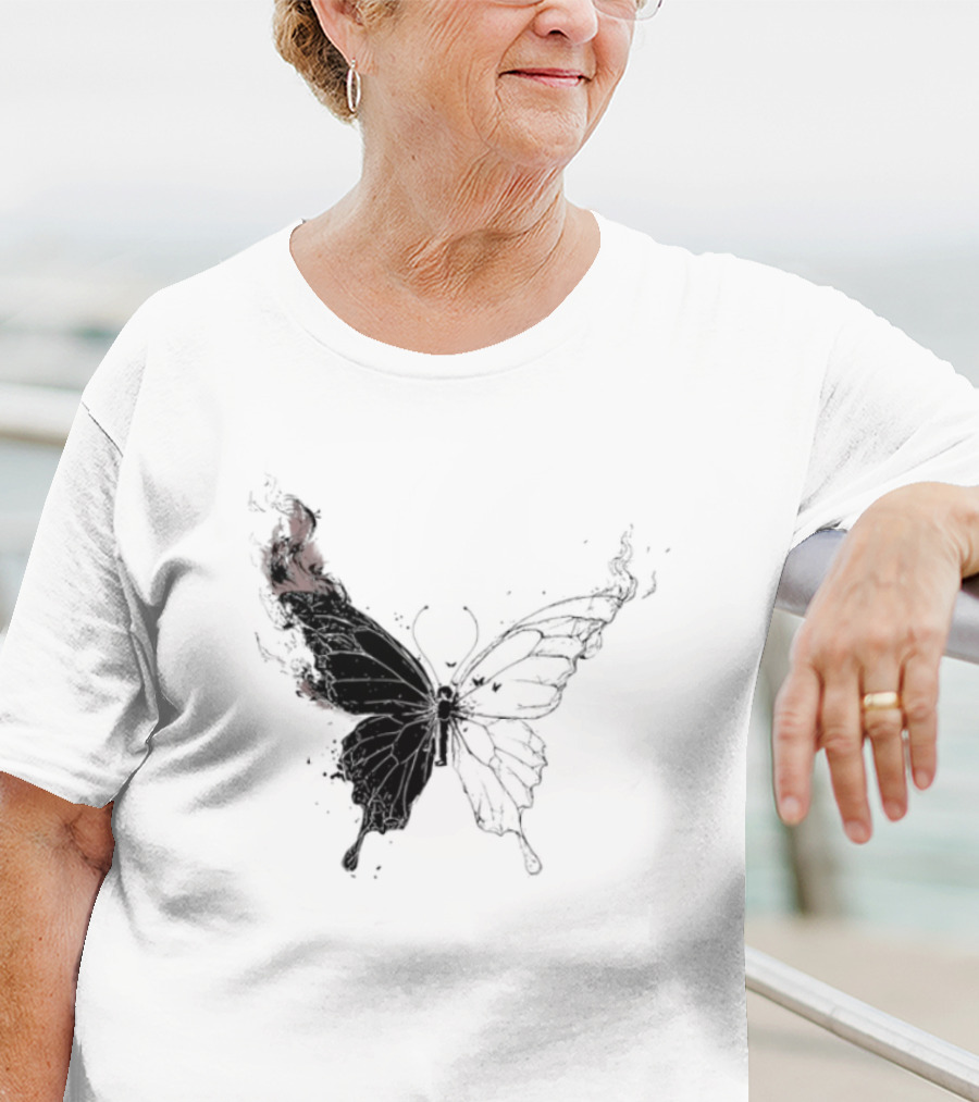 Princess Goes Butterfly Diagram Black Wings Illustration T-Shirt
