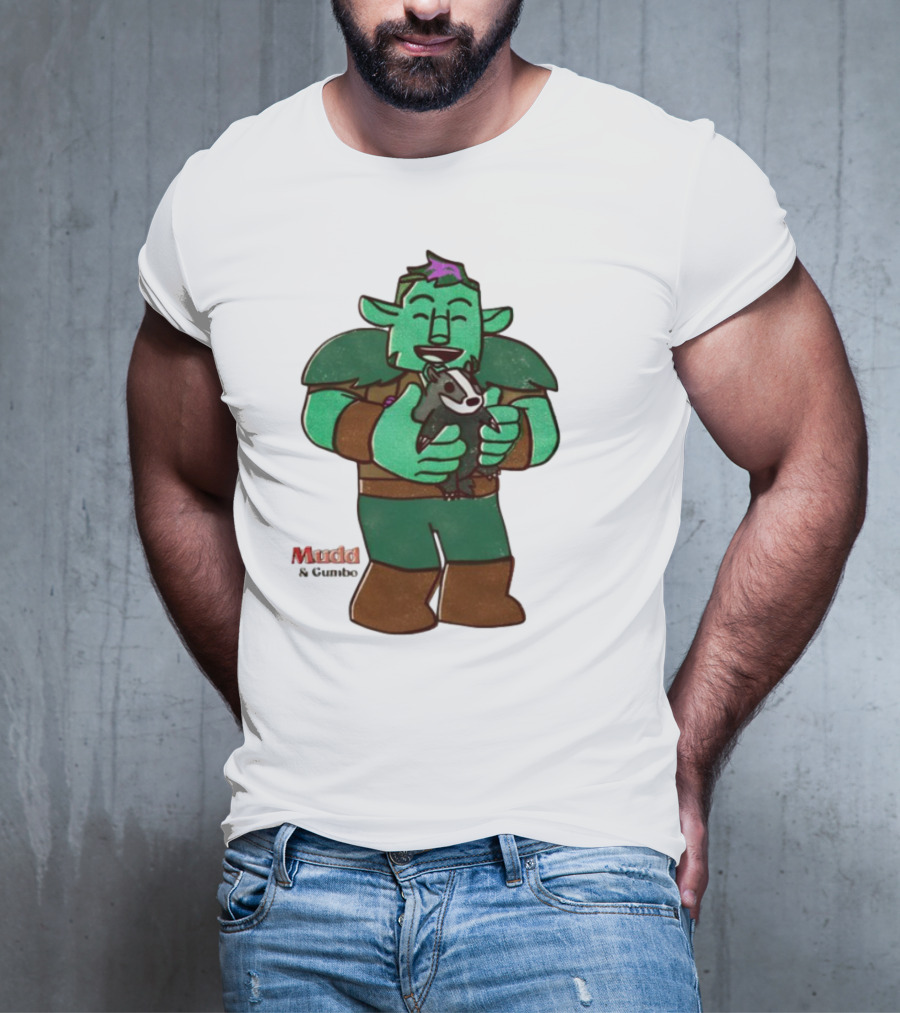 Mudd & Omino Goblin Character Embracing Pet Badger T-Shirt