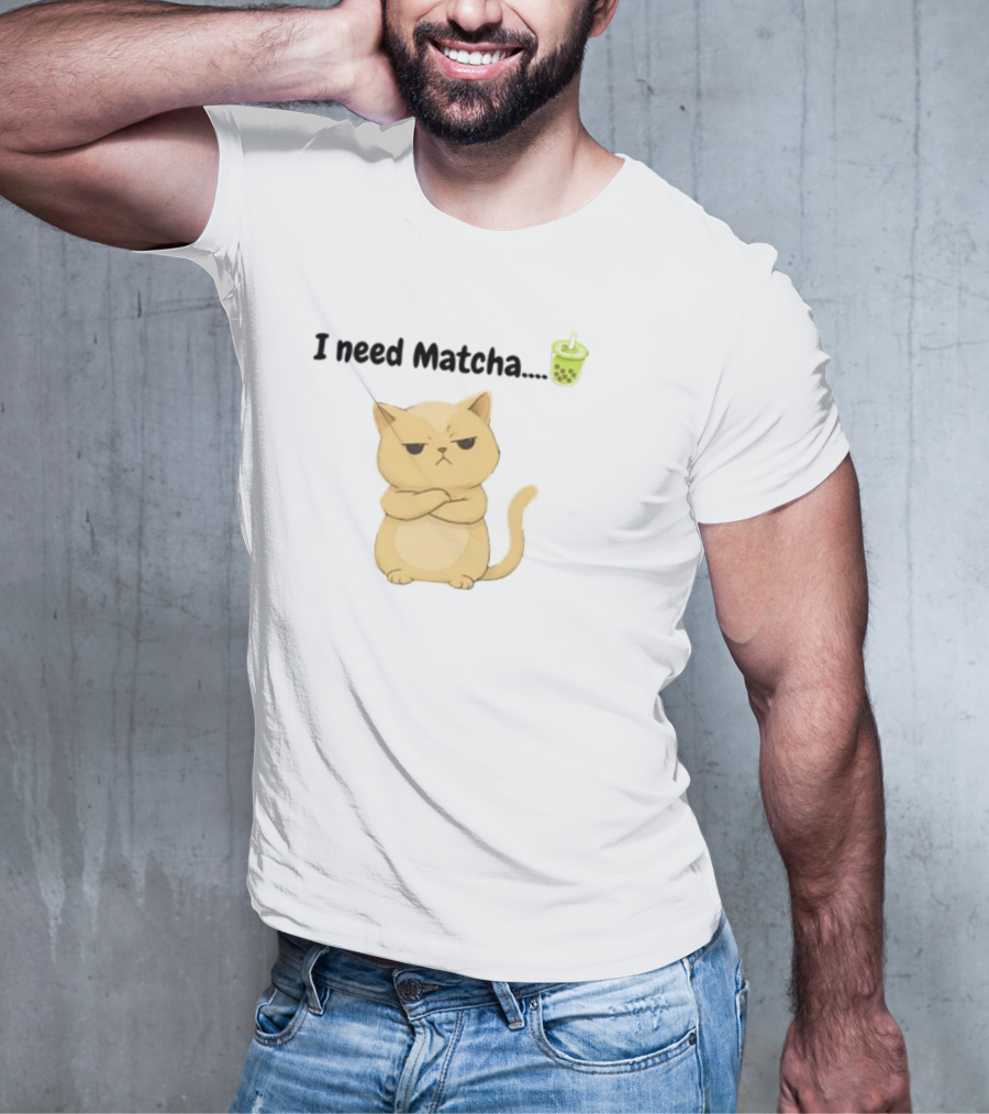 Amran I Need Matcha Grumpy Cat Boba Bubble Tea T-Shirt