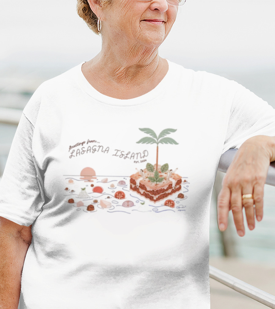 Greetings From Lasagna Island Est 2024 Tropical Pasta Paradise T-Shirt