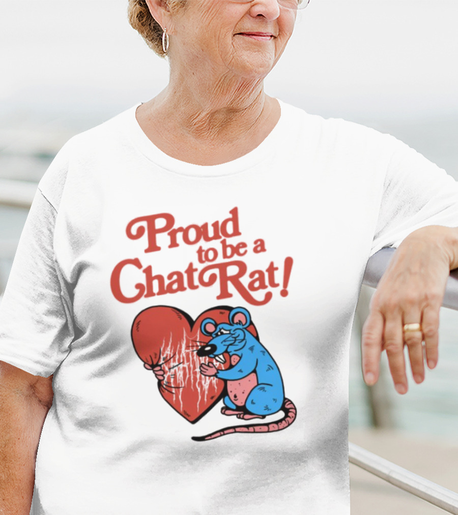 Proud To Be A Chat Rat Heart Hugging Cartoon Blue Rat T-Shirt