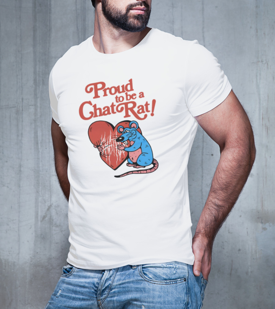 Proud To Be A Chat Rat Heart Hugging Cartoon Blue Rat T-Shirt