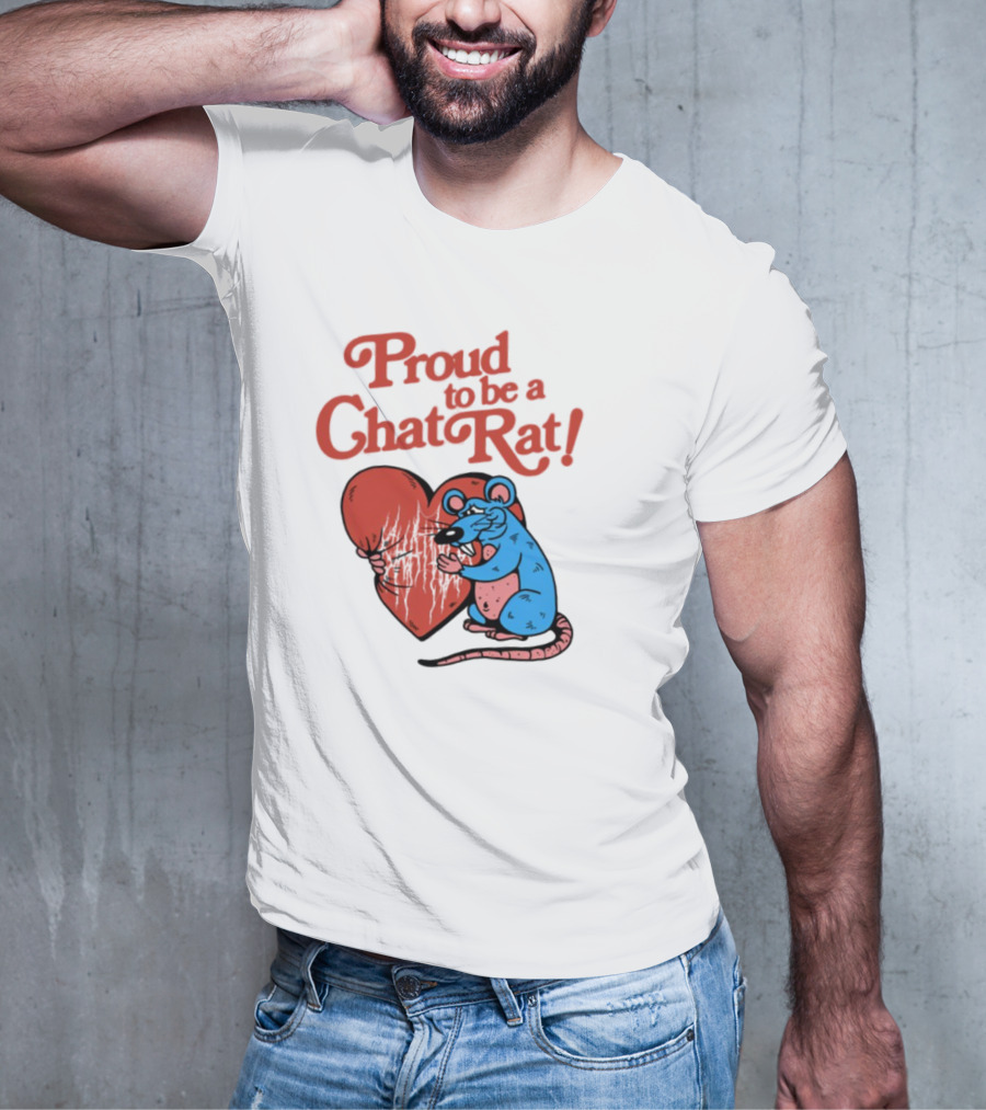 Proud To Be A Chat Rat Heart Hugging Cartoon Blue Rat T-Shirt
