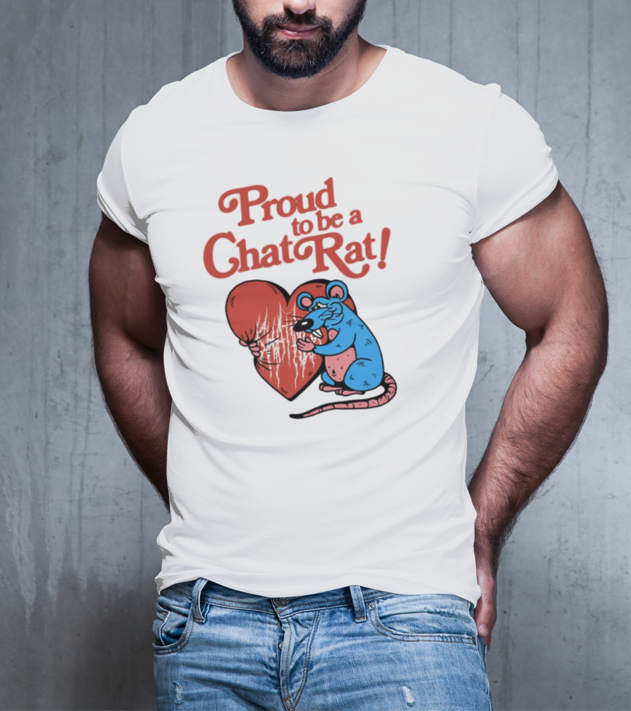 Proud To Be A Chat Rat Heart Hugging Cartoon Blue Rat T-Shirt