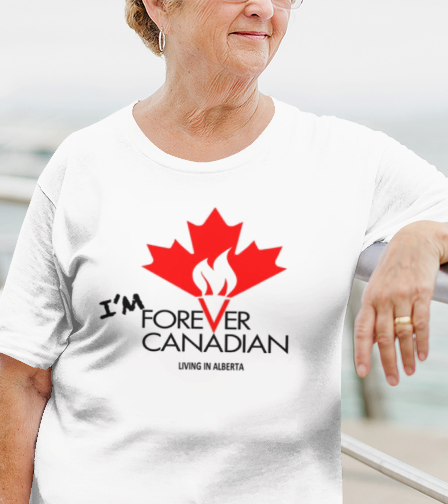 I'm Forever Canadian Living In Alberta Red Maple Leaf Flame Icon T-Shirt