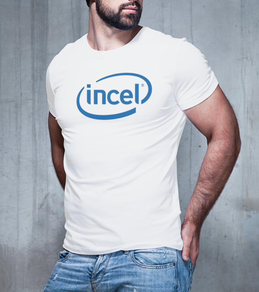 Intel Parody Incel Blue Text T-Shirt