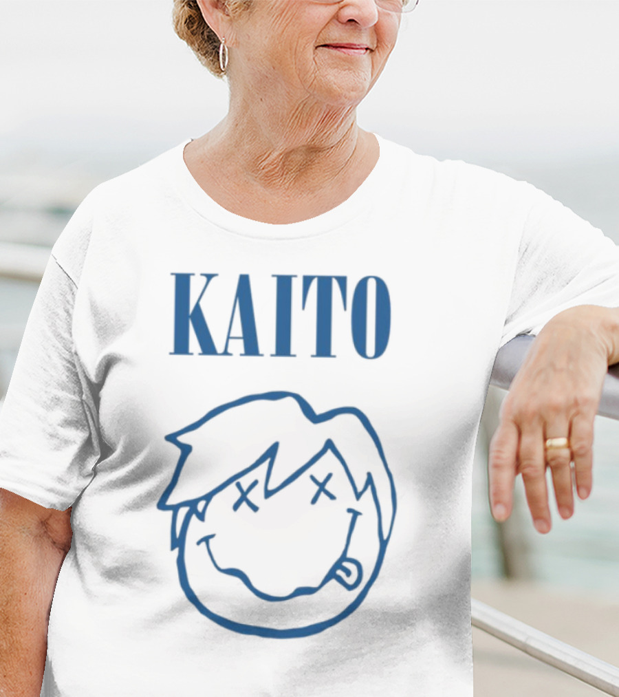 Kaito Blue Cartoon Smiley Face With X Eyes T-Shirt