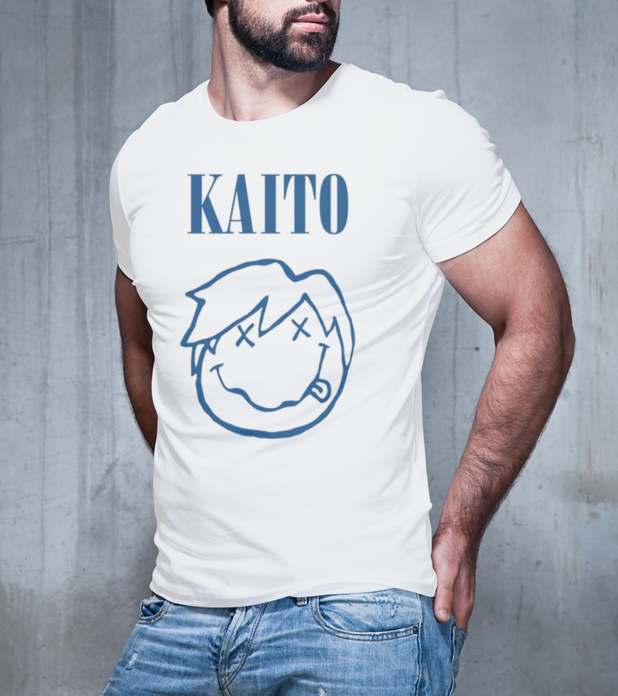 Kaito Blue Cartoon Smiley Face With X Eyes T-Shirt