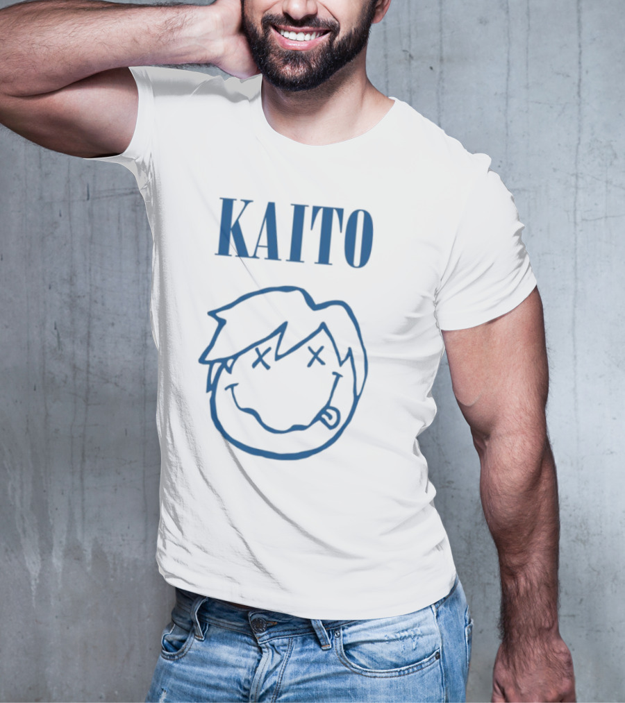 Kaito Blue Cartoon Smiley Face With X Eyes T-Shirt