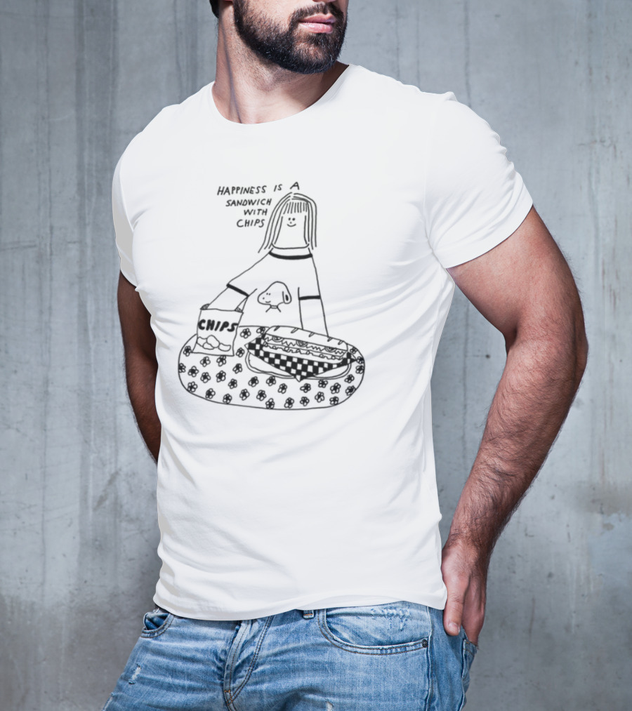 Happiness Is A Sandwich With Chips Fun Skull Character T-Shirt
