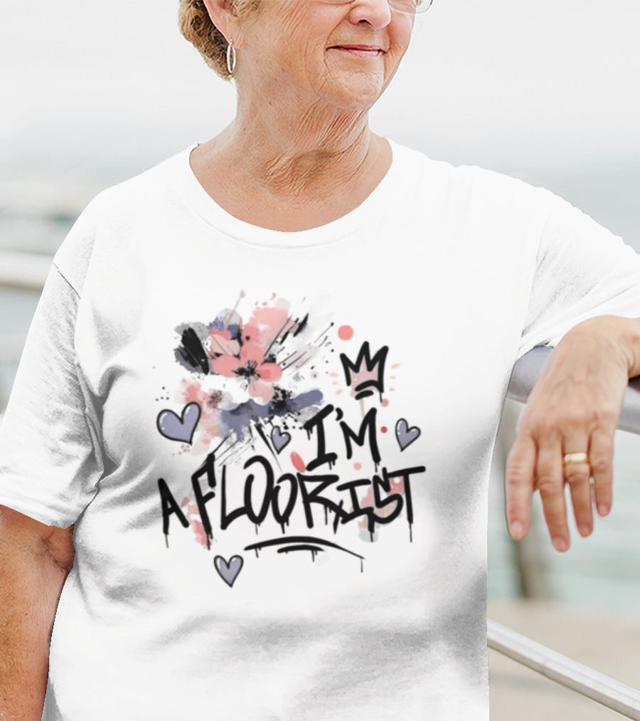 I'm A Floorist Red And Blue Floral Hearts Crown T-Shirt