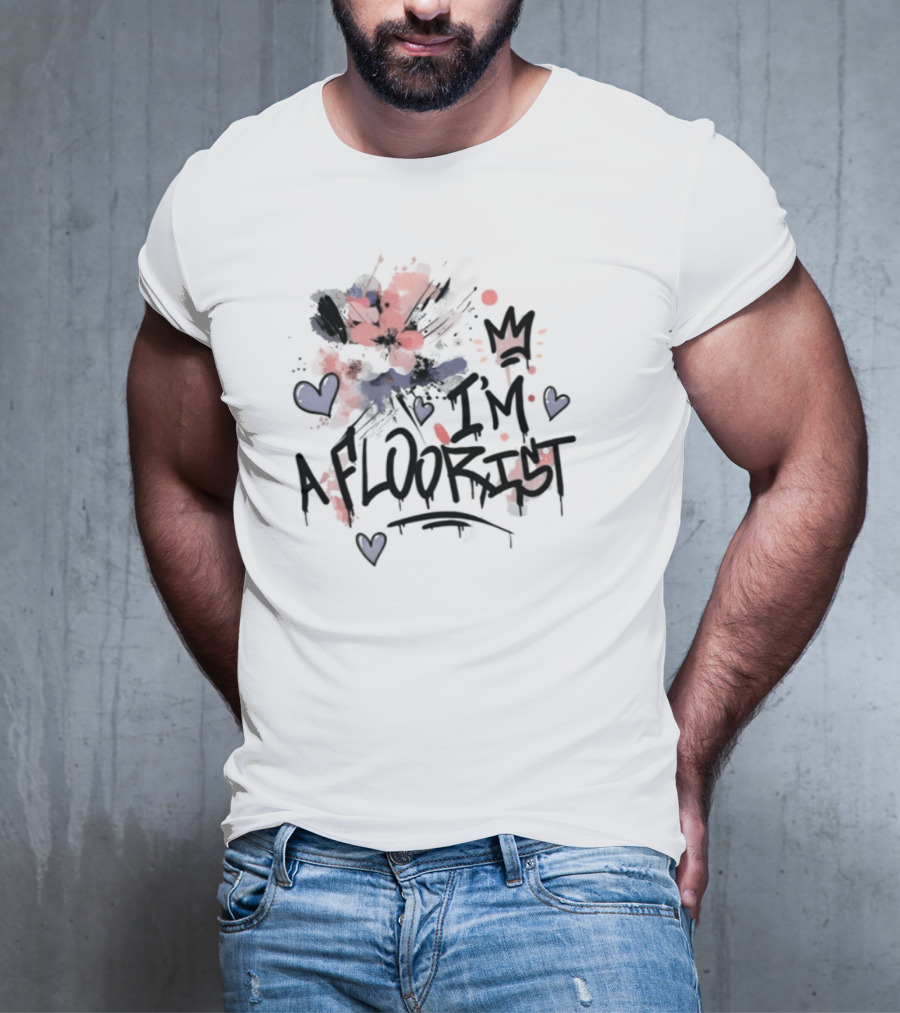 I'm A Floorist Red And Blue Floral Hearts Crown T-Shirt