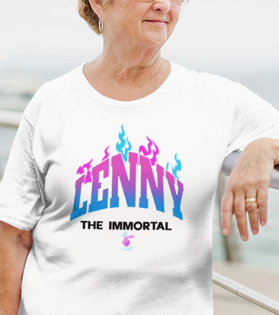 Lenny The Immortal Flaming Gradient Text With Cartoon Character T-Shirt