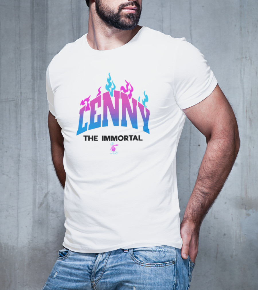 Lenny The Immortal Flaming Gradient Text With Cartoon Character T-Shirt