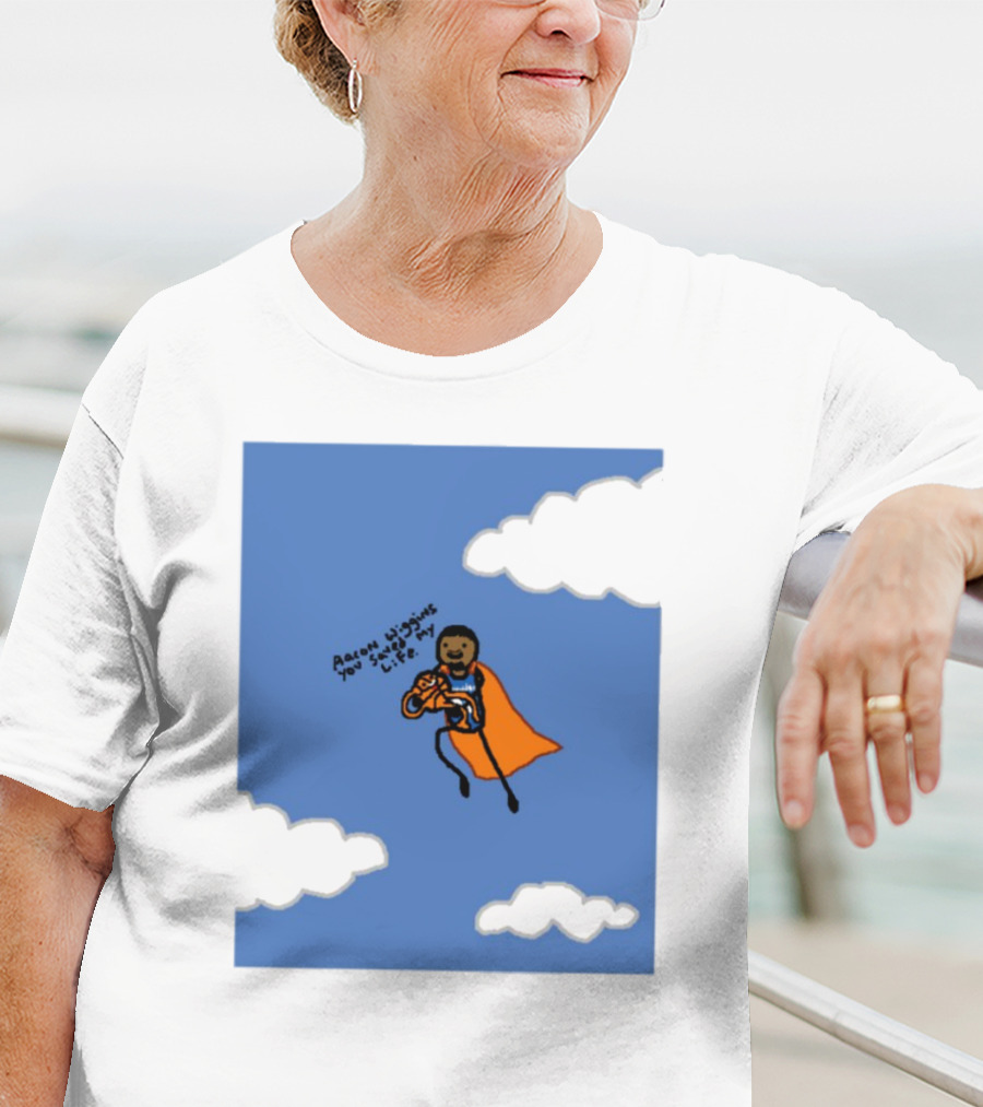 Aaron Wiggins You Saved My Life Superhero Drawing Floating In Clouds T-Shirt