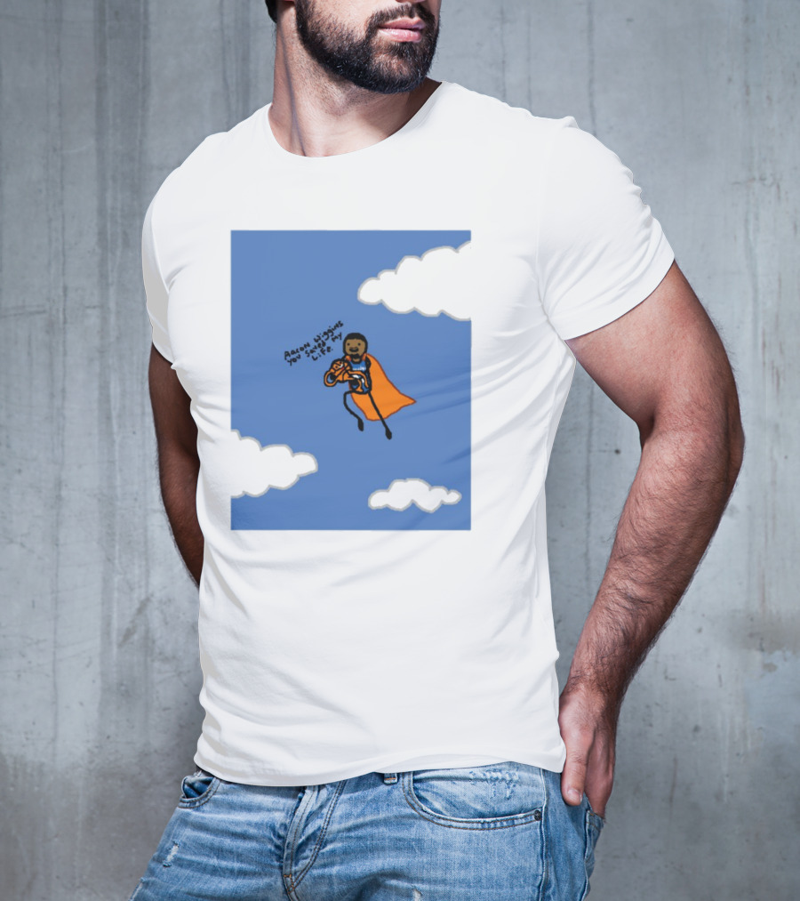 Aaron Wiggins You Saved My Life Superhero Drawing Floating In Clouds T-Shirt