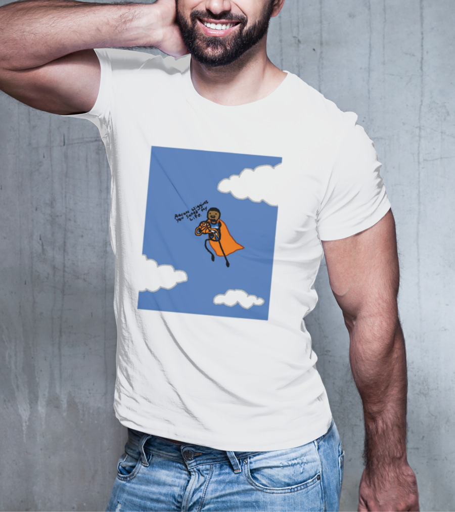Aaron Wiggins You Saved My Life Superhero Drawing Floating In Clouds T-Shirt