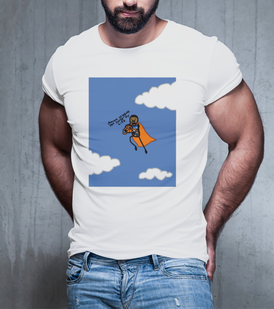Aaron Wiggins You Saved My Life Superhero Drawing Floating In Clouds T-Shirt