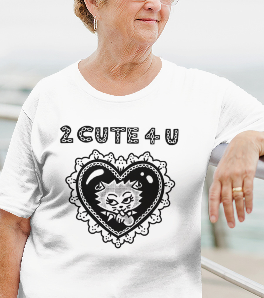 2 Cute 4 U Heart Cat Lovers Aidabloom T-Shirt