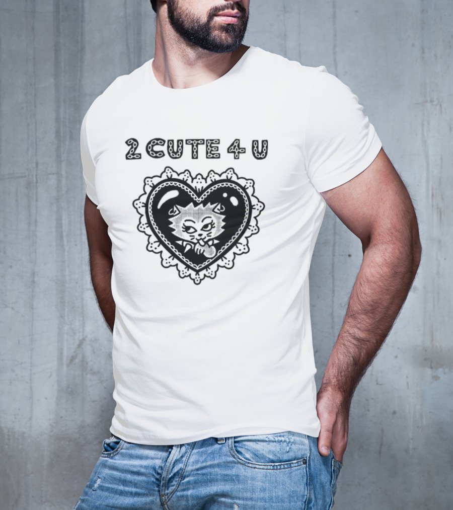 2 Cute 4 U Heart Cat Lovers Aidabloom T-Shirt